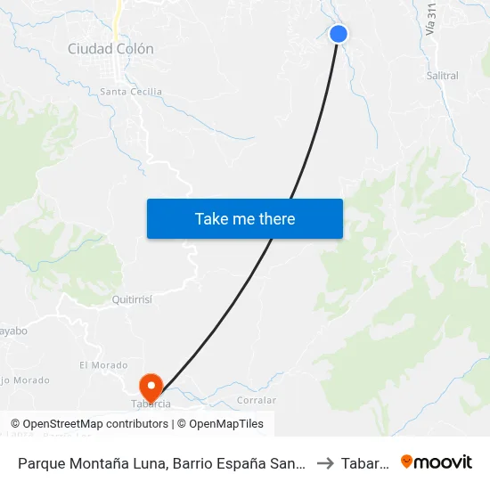 Parque Montaña Luna, Barrio España Santa Ana to Tabarcia map