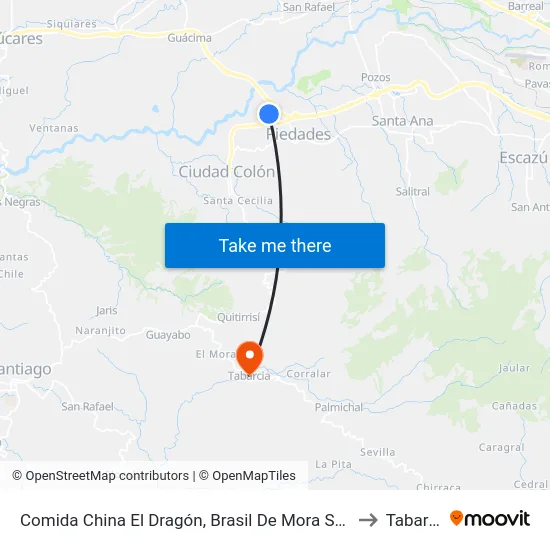 Comida China El Dragón, Brasil De Mora Santa Ana to Tabarcia map
