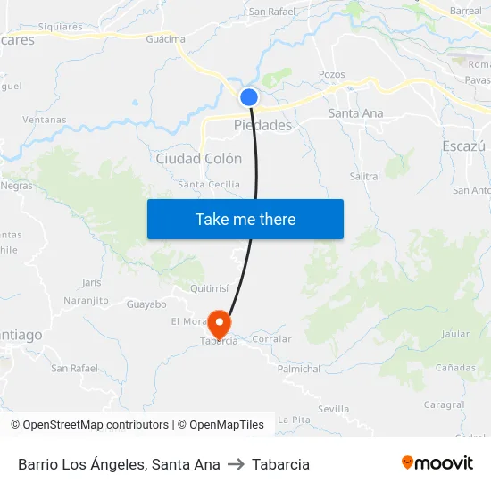 Barrio Los Ángeles, Santa Ana to Tabarcia map