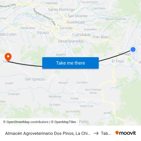 Almacén Agroveterinario Dos Pinos, La Chinchilla Oreamuno to Tabarcia map