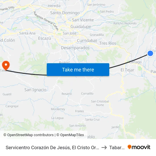Servicentro Corazón De Jesús, El Cristo Oreamuno to Tabarcia map