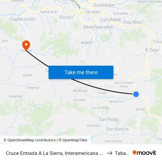 Cruce Entrada A La Sierra, Interamericana Sur El Guarco to Tabarcia map
