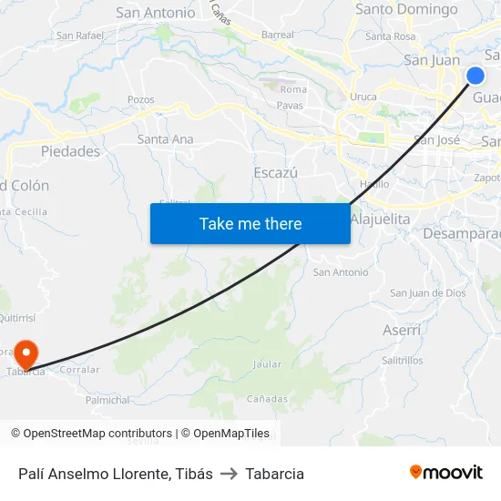 Palí Anselmo Llorente, Tibás to Tabarcia map
