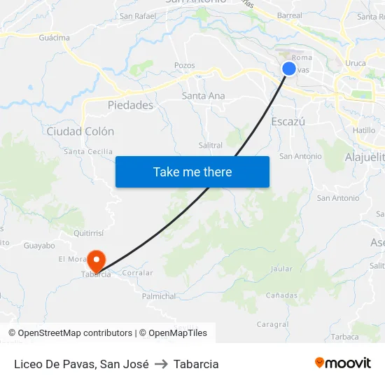 Liceo De Pavas, San José to Tabarcia map