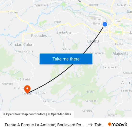 Frente A Parque La Amistad, Boulevard Rohrmoser San José to Tabarcia map