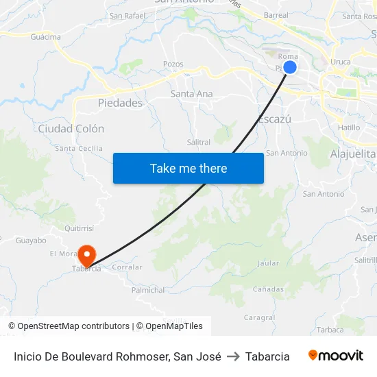 Inicio De Boulevard Rohmoser, San José to Tabarcia map