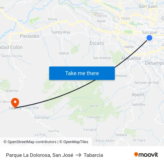 Parque La Dolorosa, San José to Tabarcia map