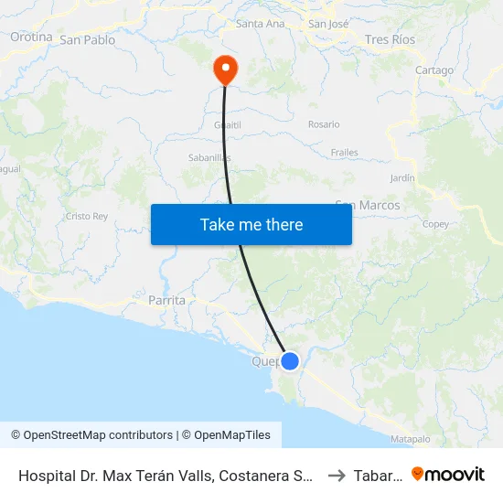 Hospital Dr. Max Terán Valls, Costanera Sur Quepos to Tabarcia map