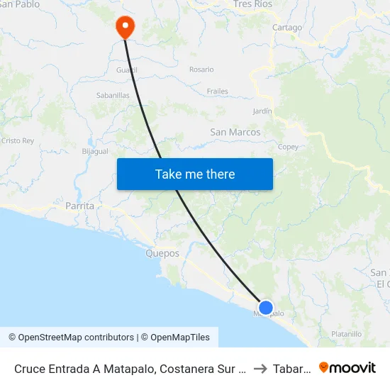 Cruce Entrada A Matapalo, Costanera Sur Quepos to Tabarcia map