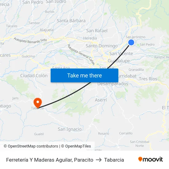 Ferretería Y Maderas Aguilar, Paracito to Tabarcia map