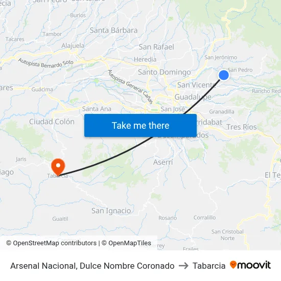 Arsenal Nacional, Dulce Nombre Coronado to Tabarcia map