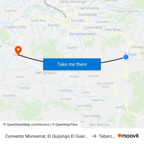 Convento Monserrat, El Quijongo El Guarco to Tabarcia map