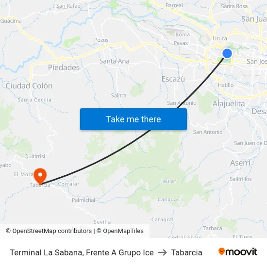 Terminal La Sabana, Frente A Grupo Ice to Tabarcia map
