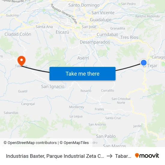 Industrias Baxter, Parque Industrial Zeta Cartago to Tabarcia map