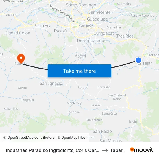 Industrias Paradise Ingredients, Coris Cartago to Tabarcia map