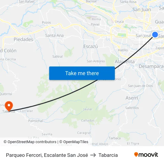 Parqueo Fercori, Escalante San José to Tabarcia map