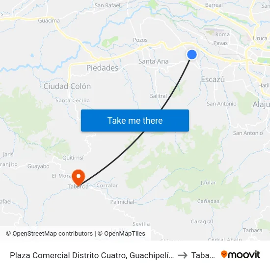 Plaza Comercial Distrito Cuatro, Guachipelín De Escazú to Tabarcia map