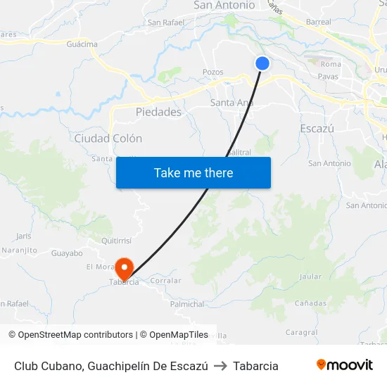 Club Cubano, Guachipelín De Escazú to Tabarcia map