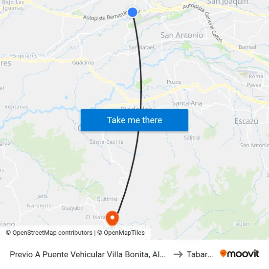 Previo A Puente Vehicular Villa Bonita, Alajuela to Tabarcia map