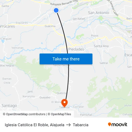 Iglesia Católica El Roble, Alajuela to Tabarcia map