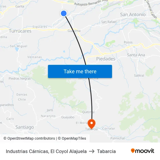 Industrias Cárnicas, El Coyol Alajuela to Tabarcia map