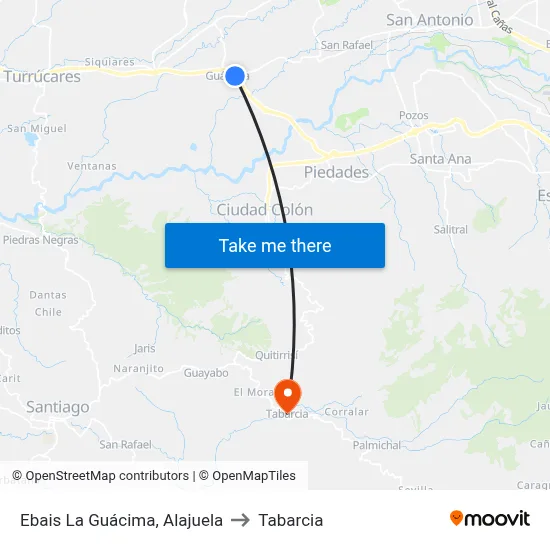 Ebais La Guácima, Alajuela to Tabarcia map