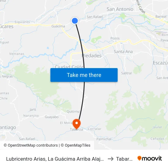 Lubricentro Arias, La Guácima Arriba Alajuela to Tabarcia map