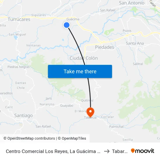 Centro Comercial Los Reyes, La Guácima Alajuela to Tabarcia map
