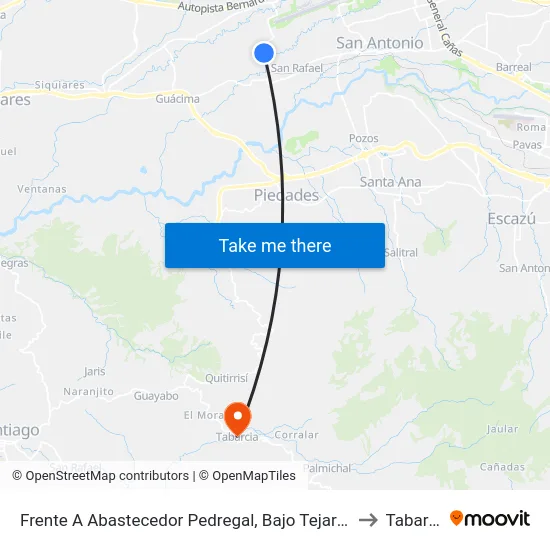 Frente A Abastecedor Pedregal, Bajo Tejar Alajuela to Tabarcia map