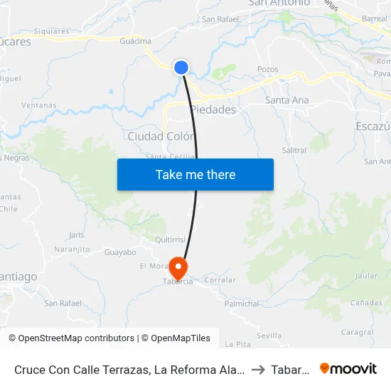 Cruce Con Calle Terrazas, La Reforma Alajuela to Tabarcia map