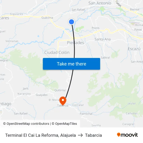 Terminal El Cai La Reforma, Alajuela to Tabarcia map