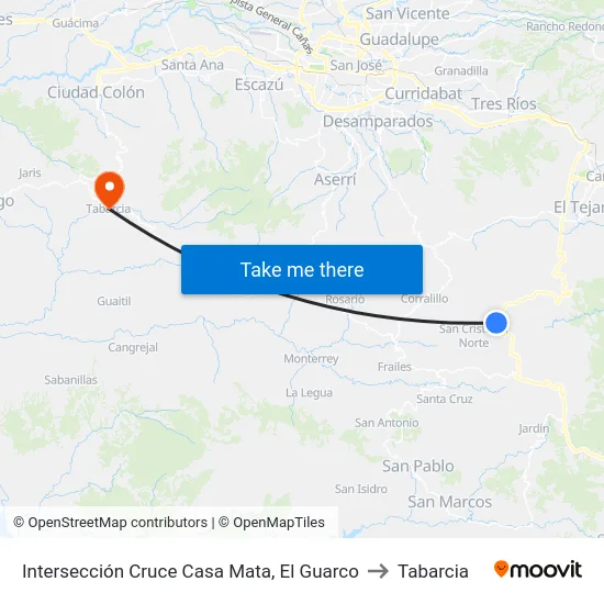 Intersección Cruce Casa Mata, El Guarco to Tabarcia map