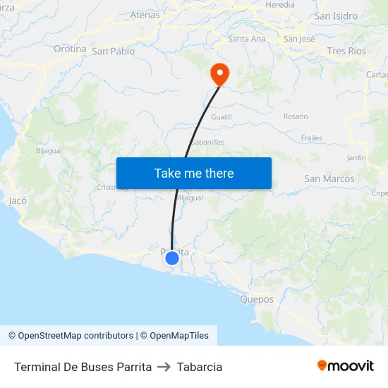 Terminal De Buses Parrita to Tabarcia map