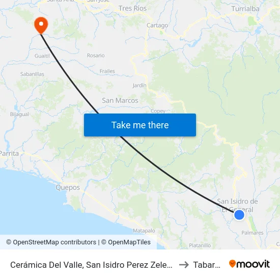 Frente A Cerámicas Del Valle, San Isidro Perez Zeledón to Tabarcia map