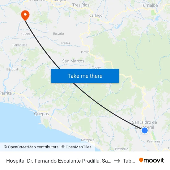 Hospital Dr. Fernando Escalante Pradilla, San Isidro Perez Zeledón to Tabarcia map