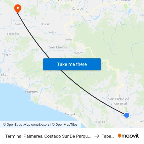 Terminal Palmares, Costado Sur De Parque Palmares to Tabarcia map