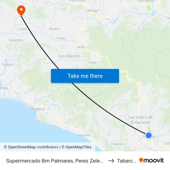 Supermercado Bm Palmares, Perez Zeledón to Tabarcia map