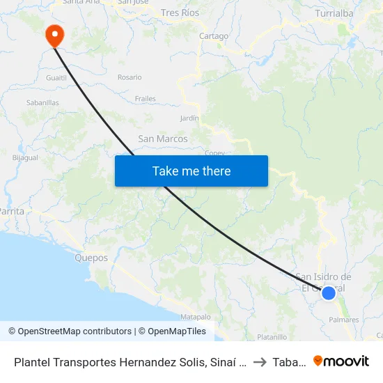 Plantel Transportes Hernandez Solis, Sinaí Pérez Zeledón to Tabarcia map