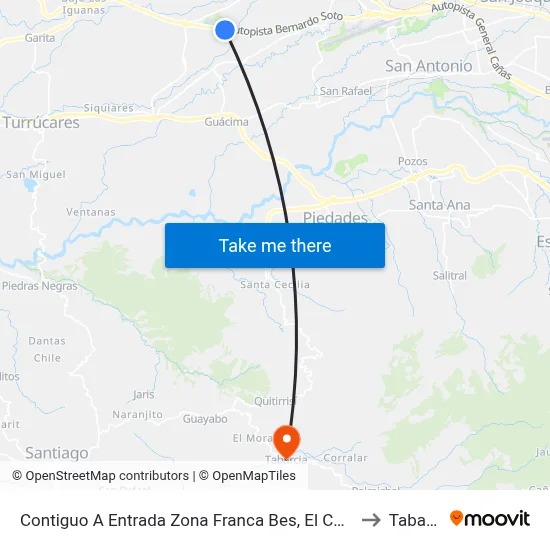 Contiguo A Entrada Zona Franca Bes, El Coyol Alajuela to Tabarcia map