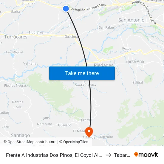 Frente A Industrias Dos Pinos, El Coyol Alajuela to Tabarcia map