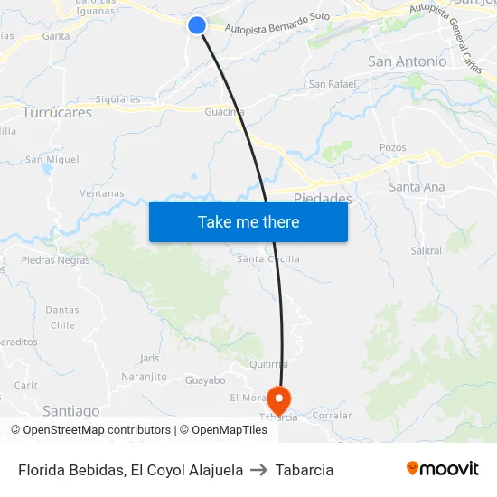 Florida Bebidas, El Coyol Alajuela to Tabarcia map