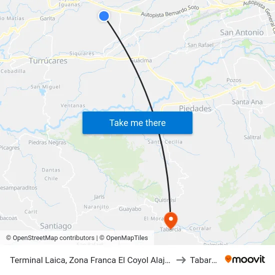 Terminal Laica, Zona Franca El Coyol Alajuela to Tabarcia map