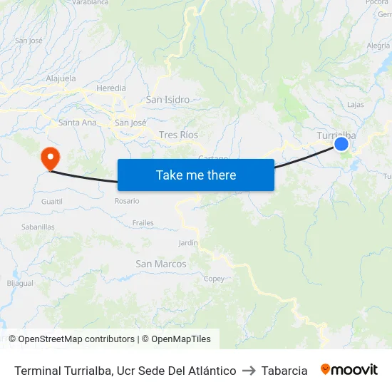 Terminal Turrialba, Ucr Sede Del Atlántico to Tabarcia map