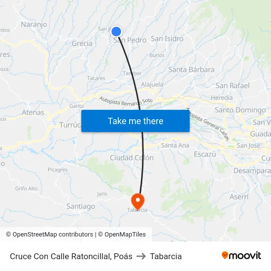 Cruce Con Calle Ratoncillal, Poás to Tabarcia map