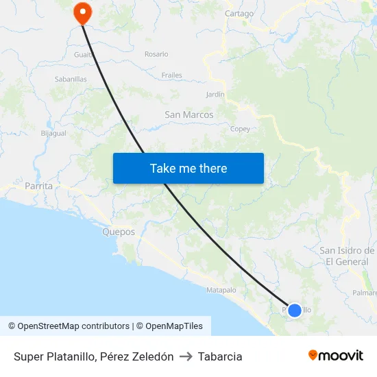 Super Platanillo, Pérez Zeledón to Tabarcia map