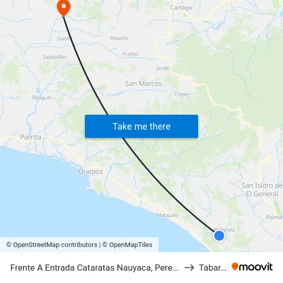 Frente A Entrada Cataratas Nauyaca, Perez Zeledón to Tabarcia map