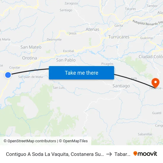 Contiguo A Soda La Vaquita, Costanera Sur Orotina to Tabarcia map