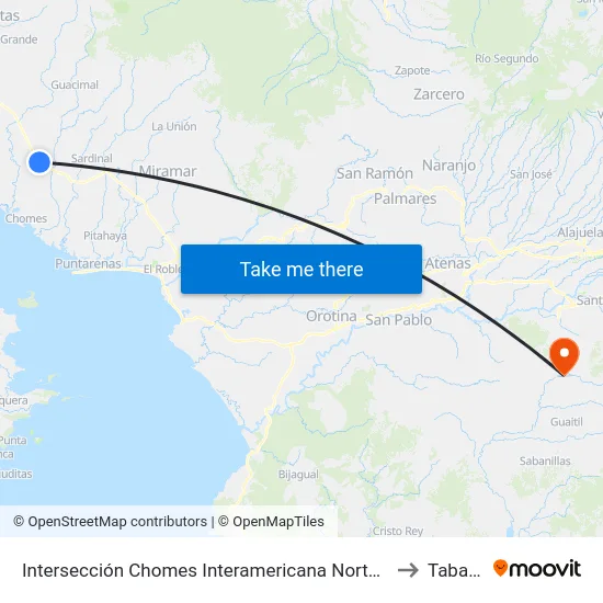 Intersección Chomes Interamericana Norte, Puntarenas to Tabarcia map