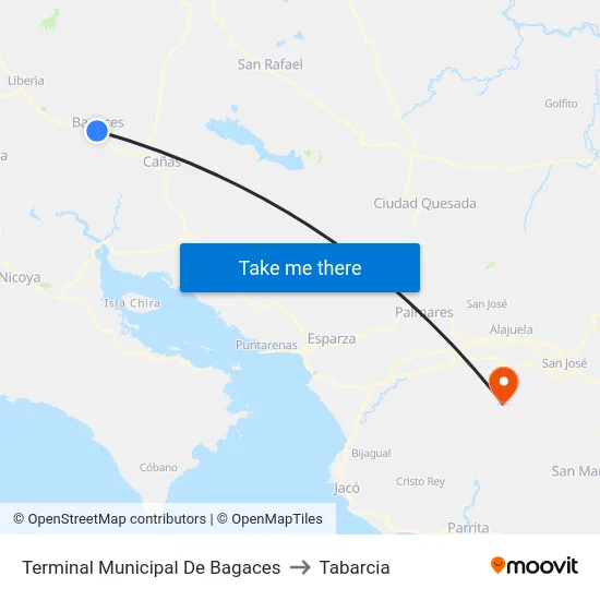 Terminal Municipal De Bagaces to Tabarcia map