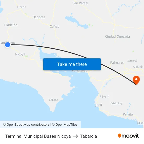 Terminal Municipal Buses Nicoya to Tabarcia map